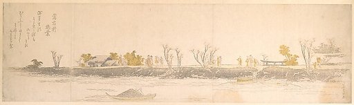 Figures Promenading on a Point of Land; Water and Boats in the Foreground