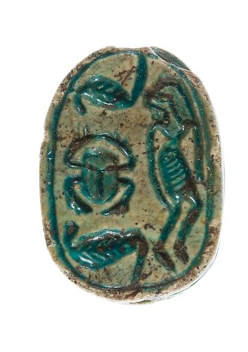 Canaanite Scarab Showing a Prostrate Man under Two Cobras and a Scarab (Emblems of a Ruler)