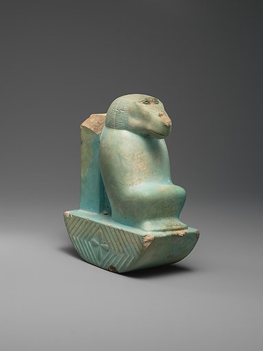 Figure of baboon on a basket and with a pillar (<em>shebet</em> offering)
