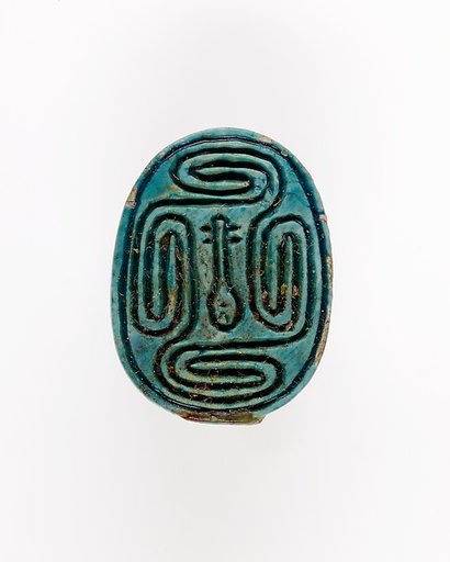 Scarab Incised with Nefer Sign in Scroll Border