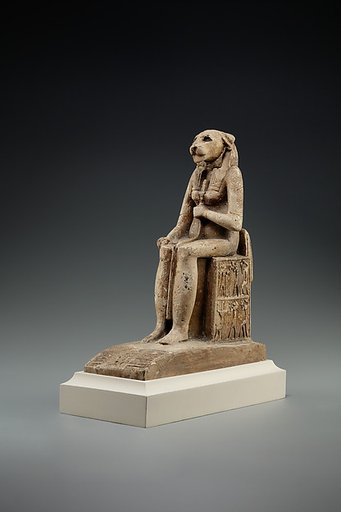 Bastet on a throne decorated with the decans