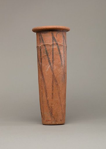 Wavy-handled jar with cross-hatched design