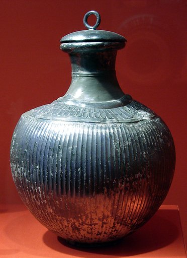 Fluted bottle with ring-handled lid