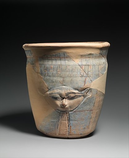 Upper Portion of a Blue-painted Hathor Jar