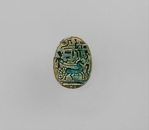 Scarab Inscribed With the Prenomen of Ramesses II and depicting the king in his chariot trampling an enemy