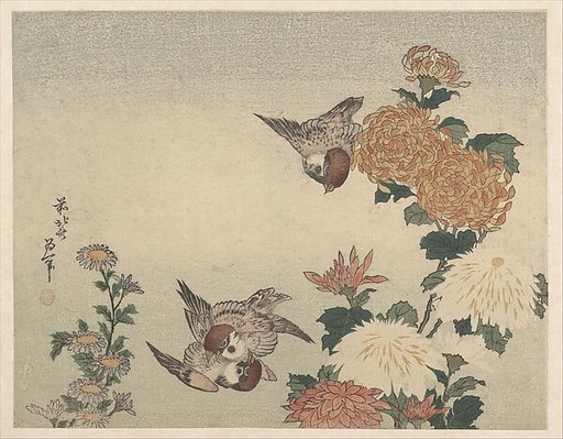 Sparrows and Chrysanthemums