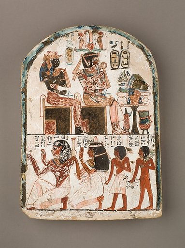 Stela of the Sculptor Qen worshipping Amenhotep I and Ahmose-Nefertari