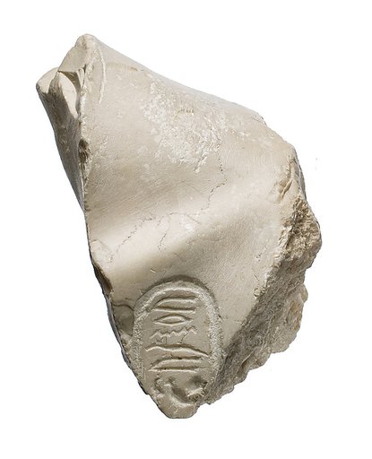 Left shoulder with Aten cartouches, from statue of  Akhenaten or Nefertiti leaning forward