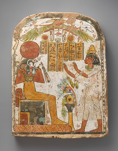 Stela showing Djedbastet adoring Re-Harakhty-Atum