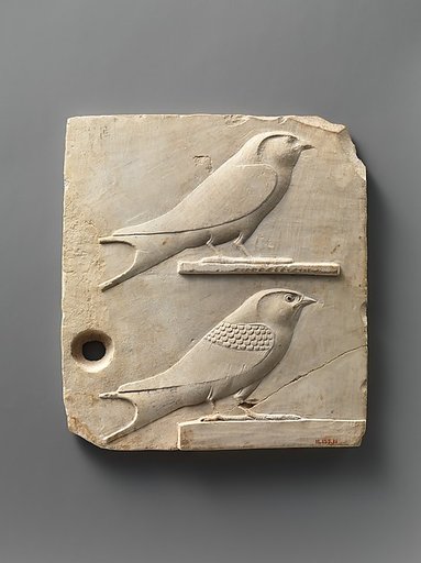 Relief plaque with two swallows, opposite side two quail chicks