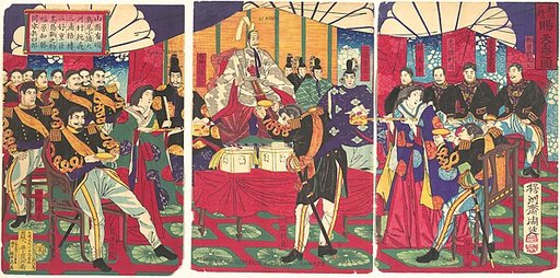 Illustration of the Honored Commanders, Receiving the Emperor's Gift Cup (Kunkō no shō tenpai o tamau no zu)