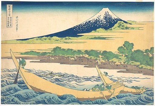 Tago Bay near Ejiri on the Tōkaidō (Tōkaidō Ejiri Tago no ura ryaku zu), from the series Thirty-six Views of Mount Fuji (Fugaku sanjūrokkei)