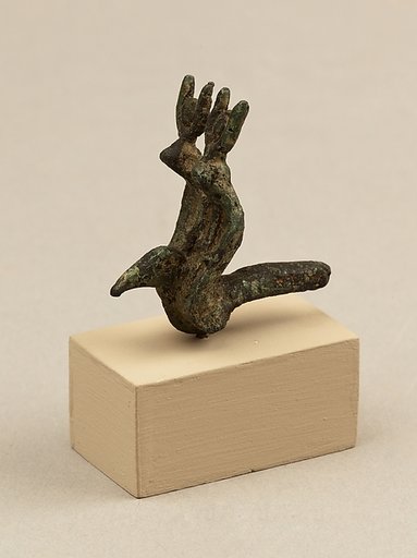 Vulture head and double uraei with disk and horn crowns, from statue of a goddess