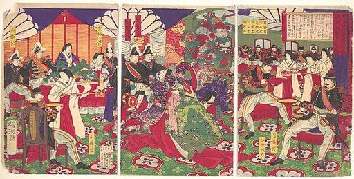 Leaders of the Pacification of the Kagoshima Rebels Celebrating with Cups of Wine from the Emperor (Kagoshima zokuto chinsei ni yotte shoshō tenhai chōdai no zu)