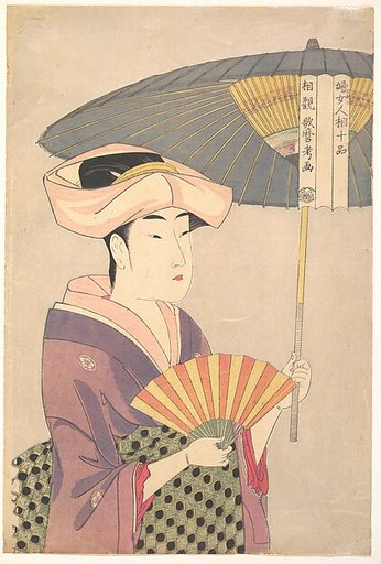 “Woman Holding Up a Parasol” from the series Ten Classes of Women’s Physiognomy (Fujo ninsō juppen: Higasa o sasu onna)