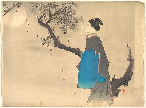 Profile View of a Woman Strolling in the Moonlight