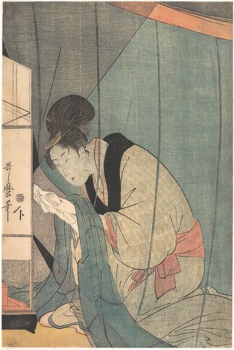 Woman Reading a Letter under a Mosquito Net