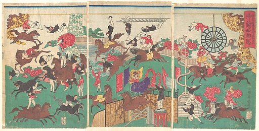 French Equestrian Circus on the grounds of Asakusa Kannon temple  (Asakusa kannon keidai ni oite kōgyō tsukawashi sōrō-Furansu kyokuba)