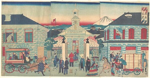 Illustration of Foreign Residences and the Catholic Church in Yokohama (Yokohama shōkan tenshudō no zu)