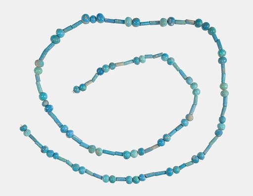 String of blue faience ball and cylinder beads