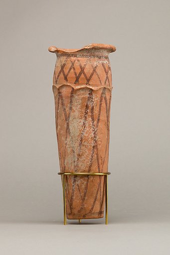 Wavy-handled jar with cross hatching design