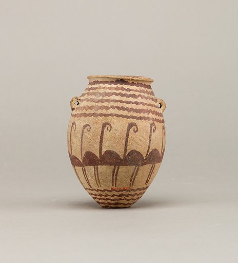 Decorated ware jar depicting water and flamingos