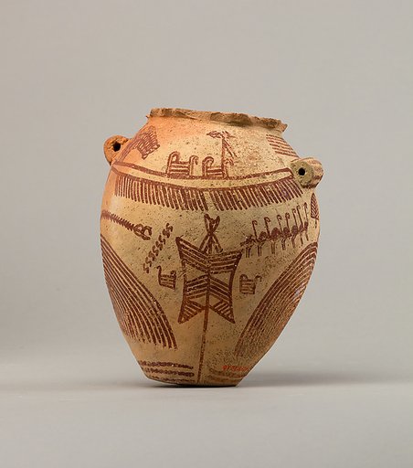 Decorated jar depicting boats