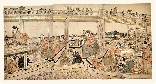 Fishing Boats with Nets under Ryōgoku Bridge