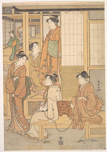 Group of Young Women on the Veranda of a Tea House