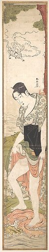 Young Woman  Washing Clothes in the River