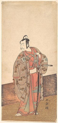 The Actor Ichikawa Danjuro V standing inside of a house and in front of an engawa