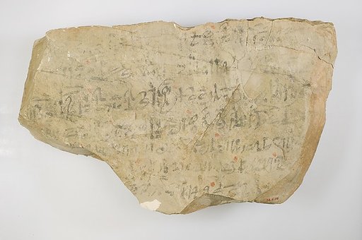 Hieratic ostracon inscribed with literary text and work journal