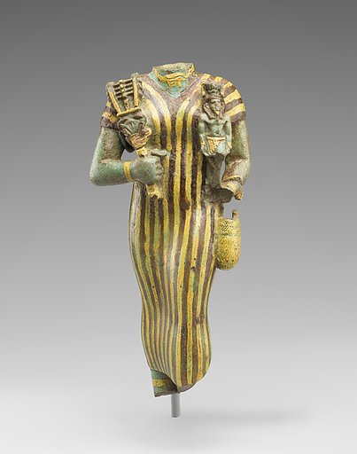 Statuette of Bastet holding a figure of Nefertum