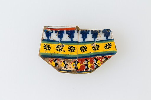 Inlay, row of stepped forms, row of rosettes, unclear pattern