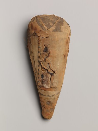 Package of disorganized animal remains adorned with a seated Thoth
