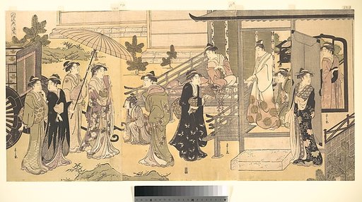A Disguised Scene from The Tale of Genji (Fūryū Yatsushi Genji), Chapter 33, “Wisteria Leaves (Fuji no uraba)”