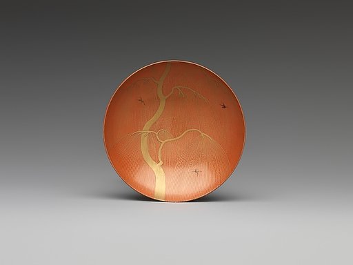 One of a Pair of Wine Cups (Sakazuki) with Willow and Swallows