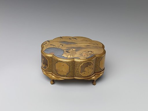 Incense box with Chinese children playing with snowballs