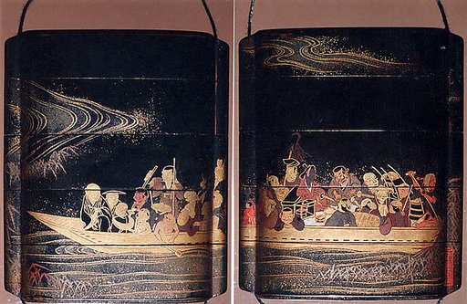 Case (Inrō) with Design of Crowded Ferry Boat on Waves