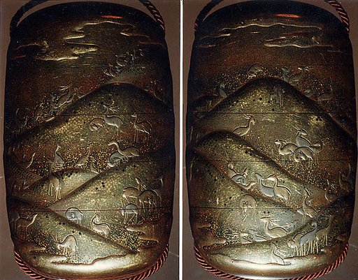 Case (Inrō) with Design of Deer in a Hilly Landscape