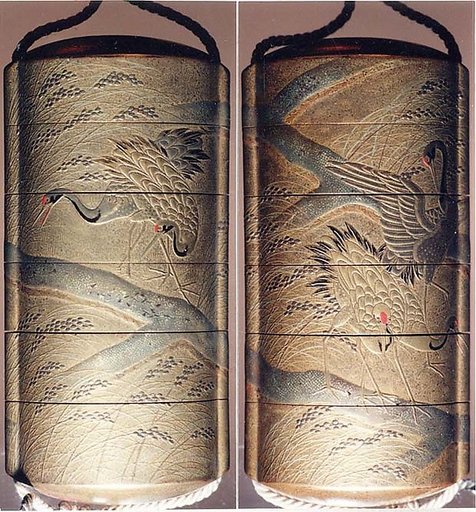 Inrō with Cranes in Rice Fields
