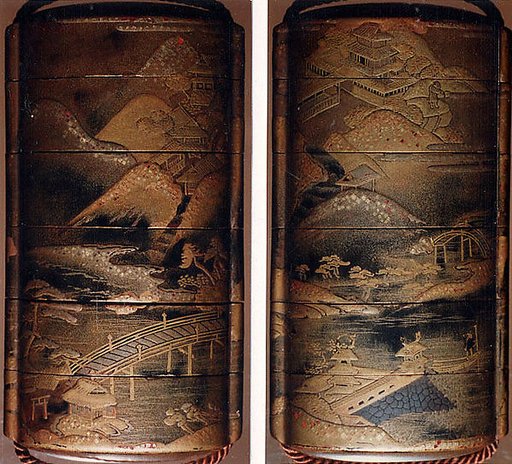 Case (Inrō) with Design of Buildings in Mountain Landscape