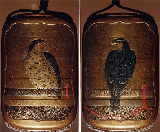 Case (Inrō) with Design of a Perched Hawk