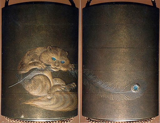Case (Inrō) with Design of an Animal Biting a Feather