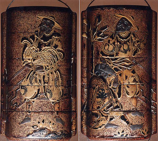 Case (Inrō) with Design of Foreigners, One holding a Cock