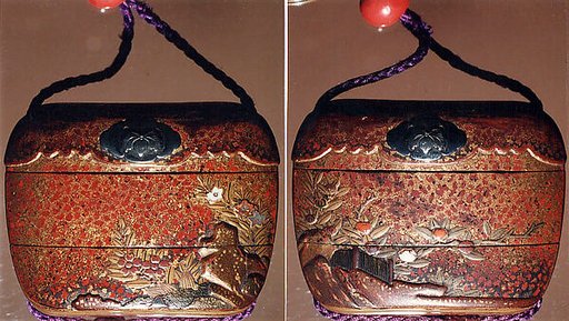 Case (Inrō) with Design of Various Flowers Growing beside Rocks and Fence