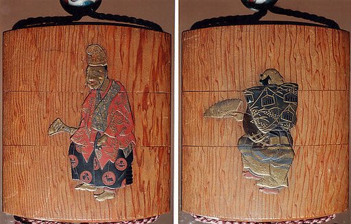 Case (Inrō) with Design of Noh Dancer with Okina Mask (obverse); Noh Dancer with Fan (reverse)