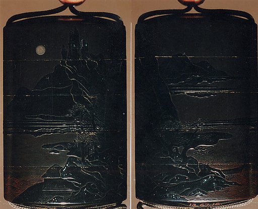 Inrō with Chinese Landscape in Moonlight