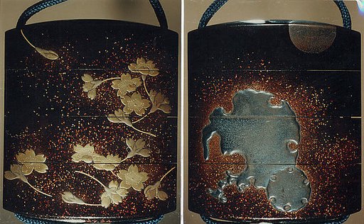 Case (Inrō) with Design of Scattered Cherry Blossoms (obverse); Snow Roundels (reverse)