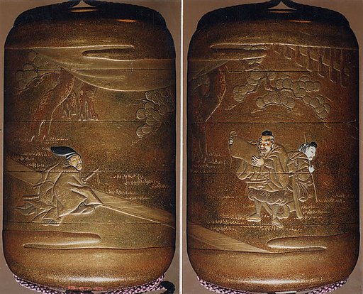 Case (Inrō) with Benkei and Yoshitsune Disguised on the Flight to Ōshū